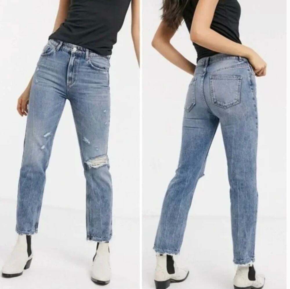 We the Free People Dakota Straight Leg Distressed Jeans Ankle High Rise 26